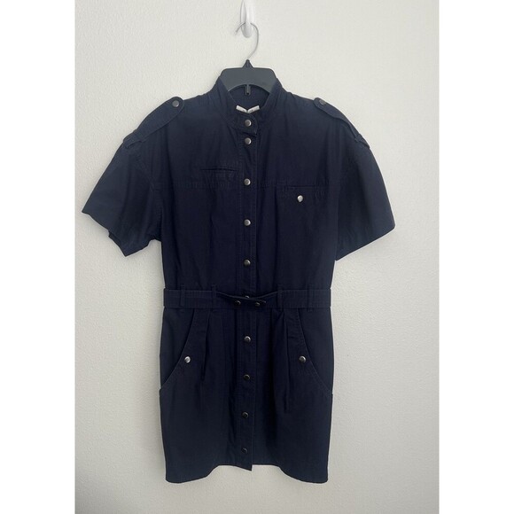 Isabel Marant Etoile Rodwell Mini Dress Faded Night Belted Waist High Neck FR 34 - Picture 5 of 11